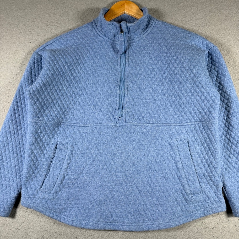 Eddie Bauer Womens Blue Quilted Quarter Zip Pullover Sweatshirt Size Large L‎